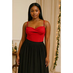 Popilush Red Cowl Neck Corset Bodysuit Small Sculpting Shapewear Glam Coquette